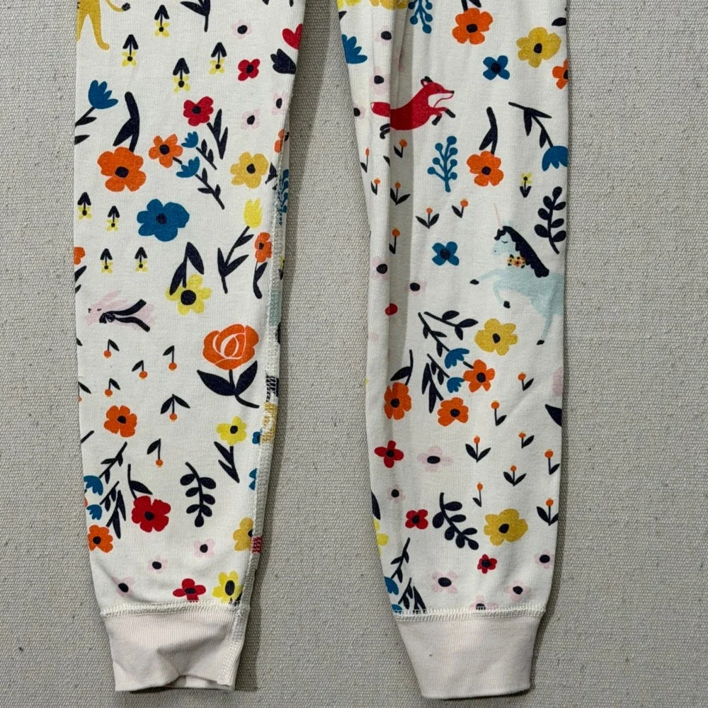 Hanna Andersson Pajama Pants Girls Size 5 White Floral Animal Organic Cotton